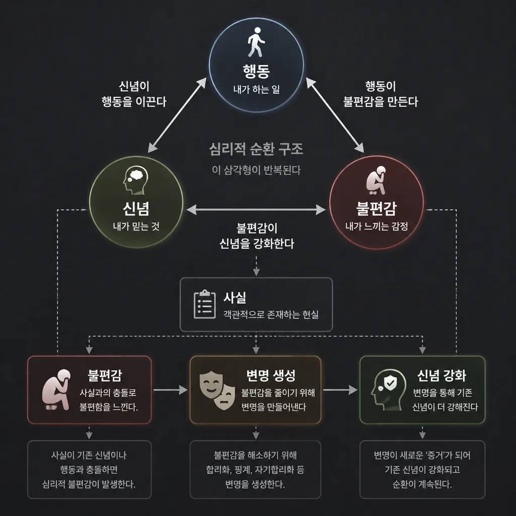 인지부조화와 자기 합리화의 작동 흐름